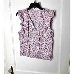BB Dakota Steve Madden Girly Coquette Floral Ruffle Sleeveless Cotton Tank Top S